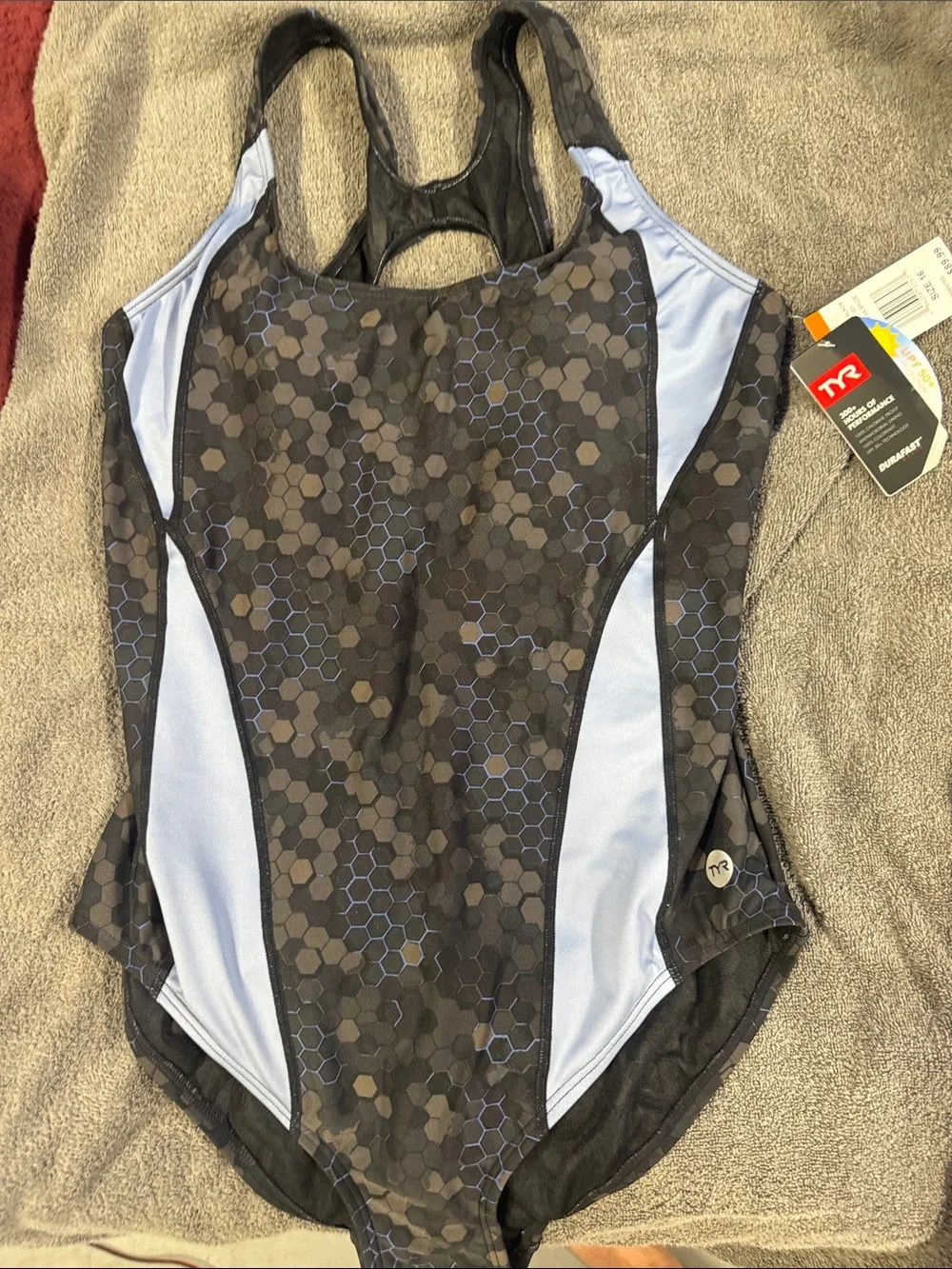 TYR Women's Durafast Elite Black Carbon Hex Max Splice Controlfit Swim Sz 16 New